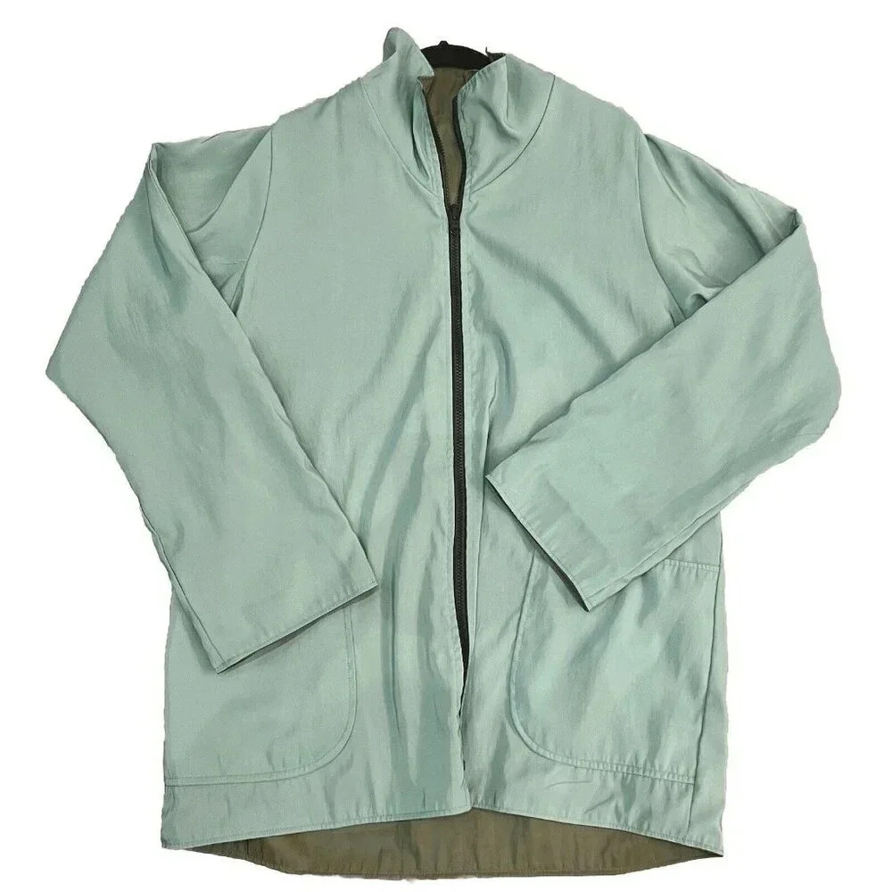 Maralyce Ferree Women’s Reversible Raincoat Size Medium Olive Green Mint Green - Picture 2 of 6